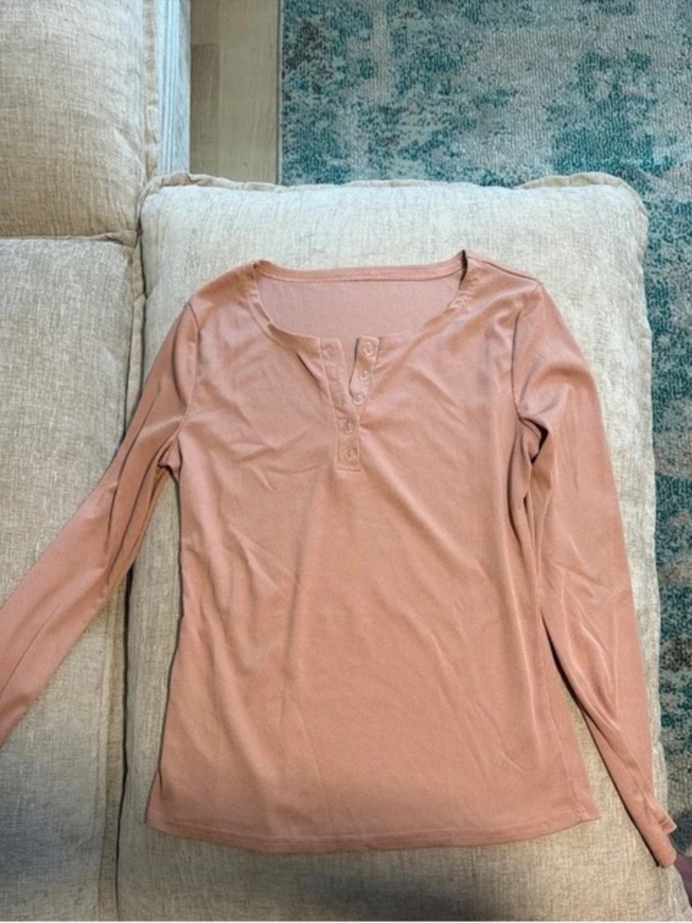 Rose Pink Ribbed Henley Long Sleeve Top Size M